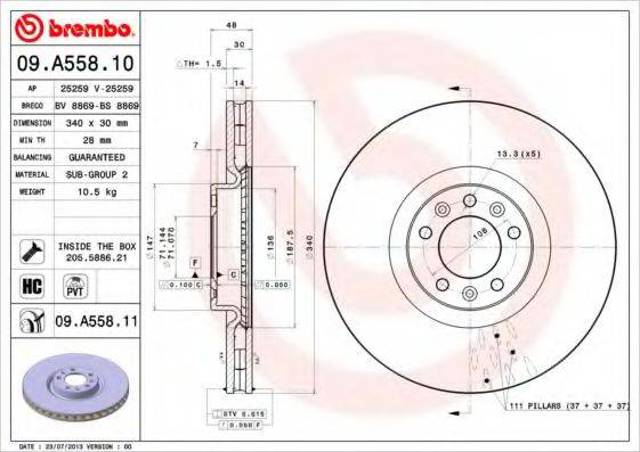 Диск гальмівний передній 09A55811 BREMBO