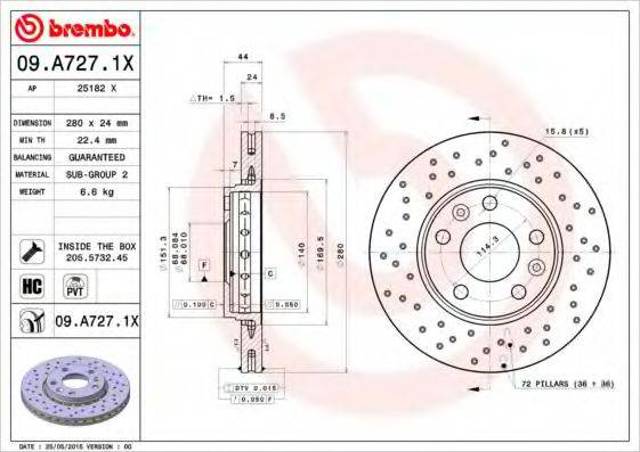 Гальмо дискове переднє 09A7271X BREMBO