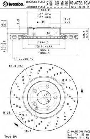 Гальмо дискове переднє 09A73211 BREMBO