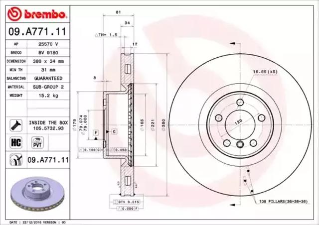 Диск гальмівний передній 09A77111 BREMBO