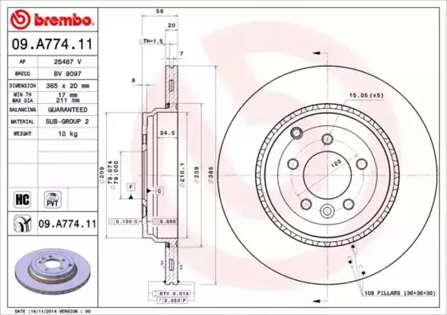 Диск заднього гальма 09A77411 BREMBO