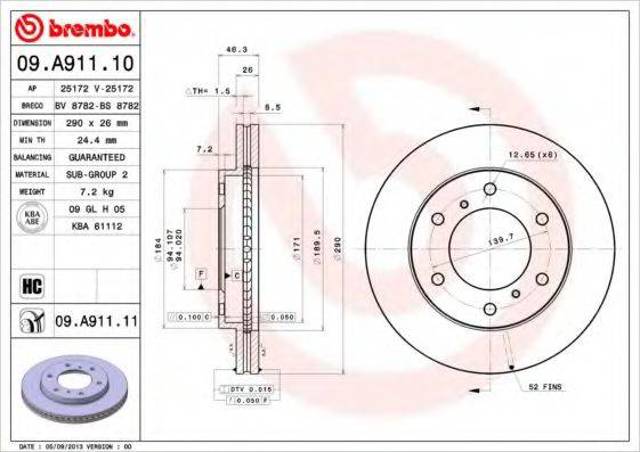 Диск переднього гальма 09A91111 BREMBO