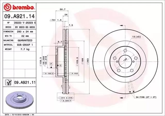Диск гальмівний передній 09A92111 BREMBO