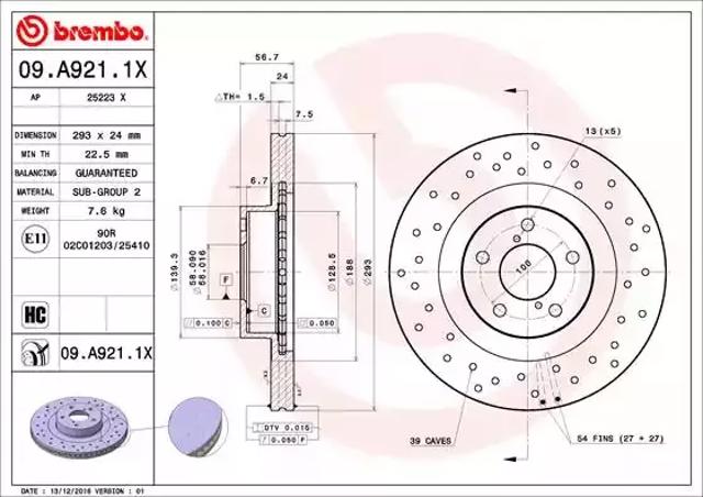 Гальмо дискове переднє 09A9211X BREMBO
