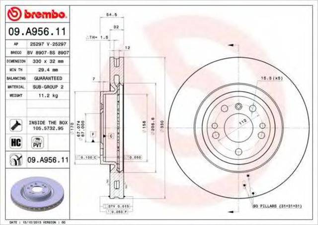 Диск переднього гальма 09A95611 BREMBO