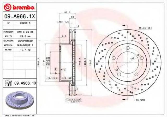 Гальмо дискове переднє 09A9661X BREMBO