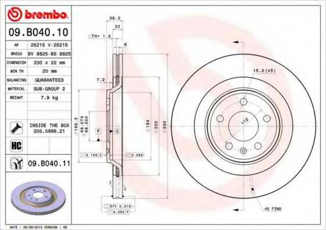 Дискові гальма 09B04011 BREMBO