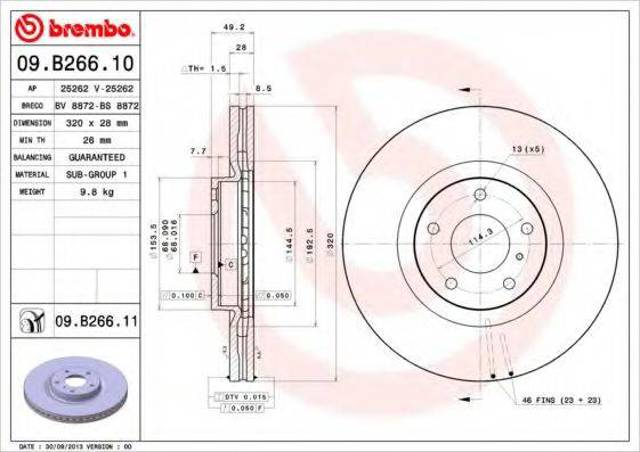 Гальмо дискове переднє 09B26611 BREMBO