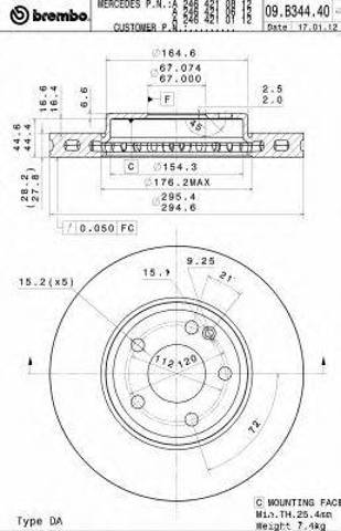 Диск гальмівний передній 09B34441 BREMBO