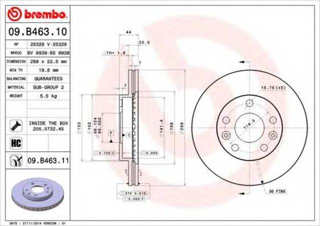 Диск переднього гальма 09B46310 BREMBO