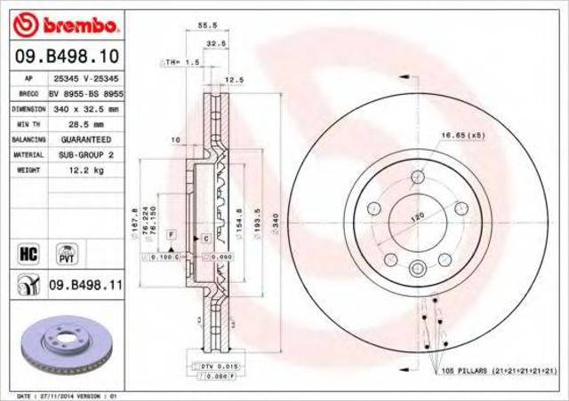 Диск гальмівний передній 09B49810 BREMBO
