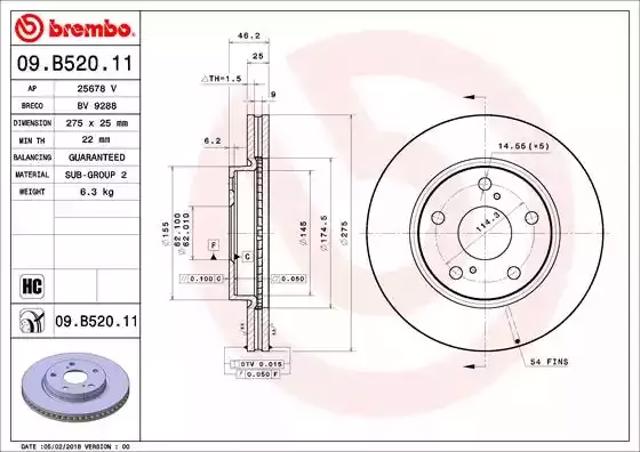 Диск гальмівний передній 09B52011 BREMBO
