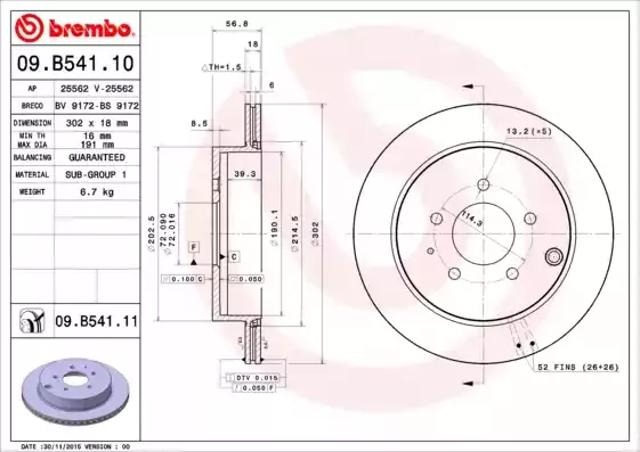 Дискові гальма 09B54111 BREMBO