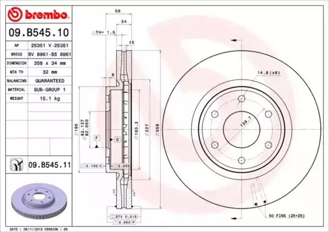 Диск переднього гальма 09B54511 BREMBO