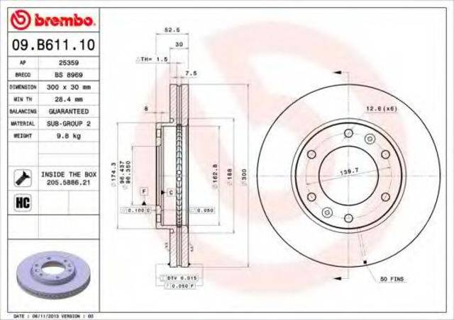 Гальмо дискове переднє 09B61110 BREMBO