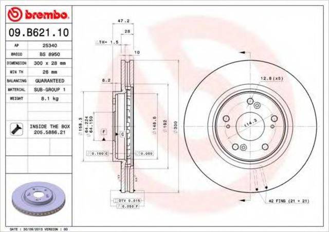 Диск гальмівний передній 09B62110 BREMBO