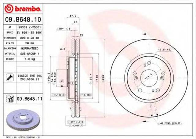 Диск гальмівний передній 09B64810 BREMBO