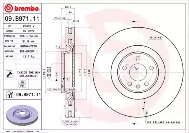 Диск гальмівний передній 09B97111 BREMBO
