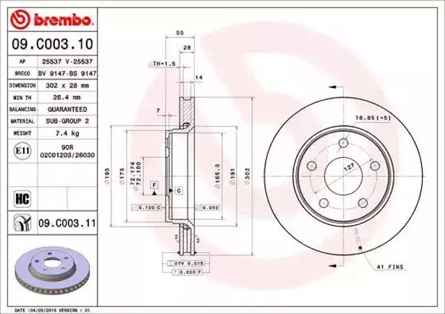 Гальмо дискове переднє 09C00311 BREMBO