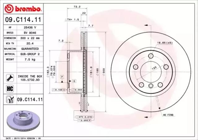 Диск переднього гальма 09C11411 BREMBO