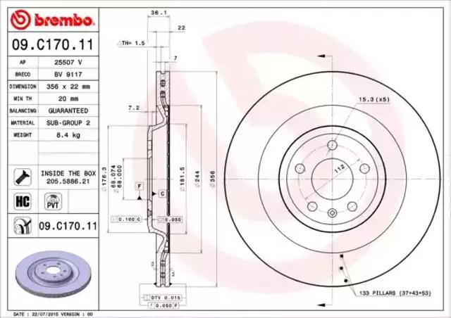 Диск заднього гальма 09C17011 BREMBO