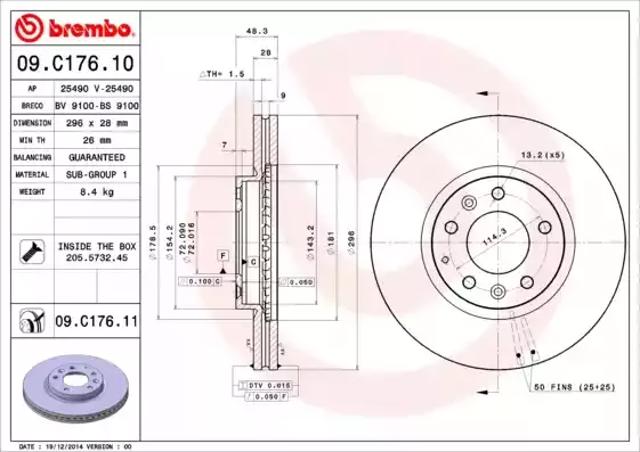 Диск переднього гальма 09C17611 BREMBO
