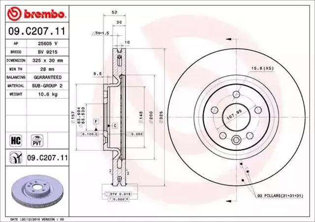 Диск переднього гальма 09C20711 BREMBO