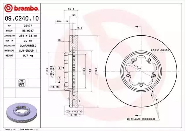 Диск переднього гальма 09C24010 BREMBO