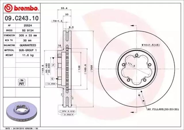 Диск переднього гальма 09C24310 BREMBO