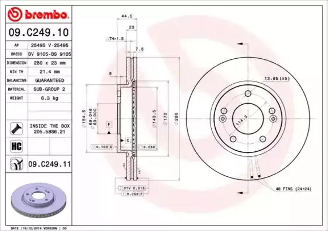 Диск переднього гальма 09C24911 BREMBO