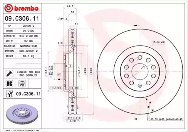 Гальмо дискове переднє 09C30611 BREMBO