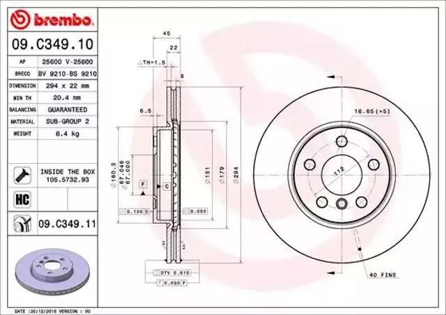 Диск гальмівний передній 09C34911 BREMBO