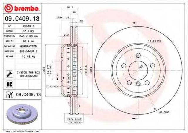 Диск переднього гальма 09C40913 BREMBO