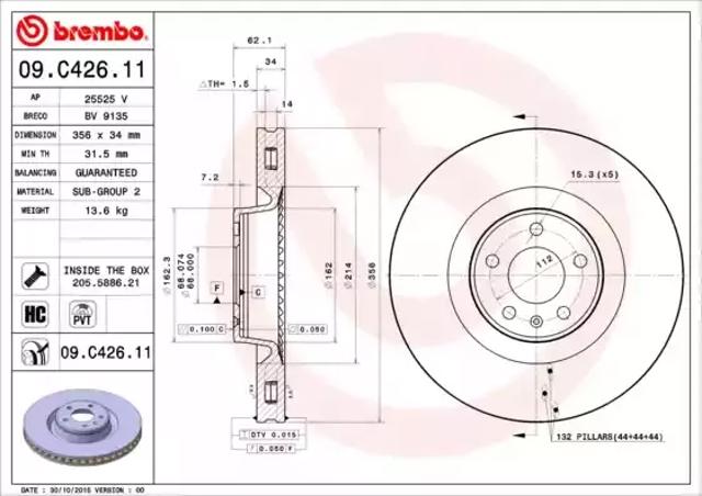 Диск переднього гальма 09C42611 BREMBO