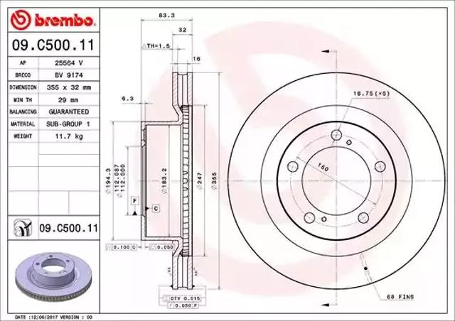 Диск гальмівний передній 09C50011 BREMBO