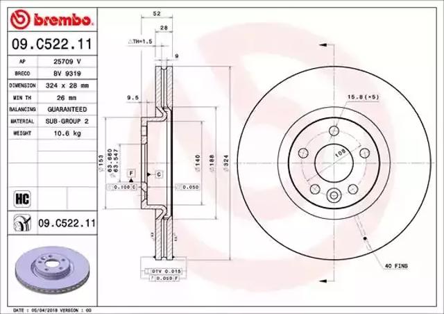 Диск переднього гальма 09C52211 BREMBO