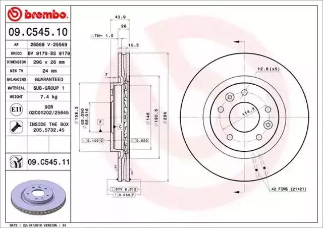Гальмо дискове переднє 09C54511 BREMBO