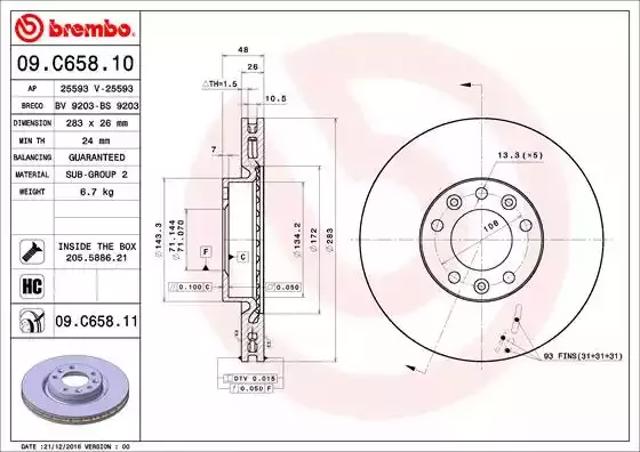 Гальмо дискове переднє 09C65811 BREMBO