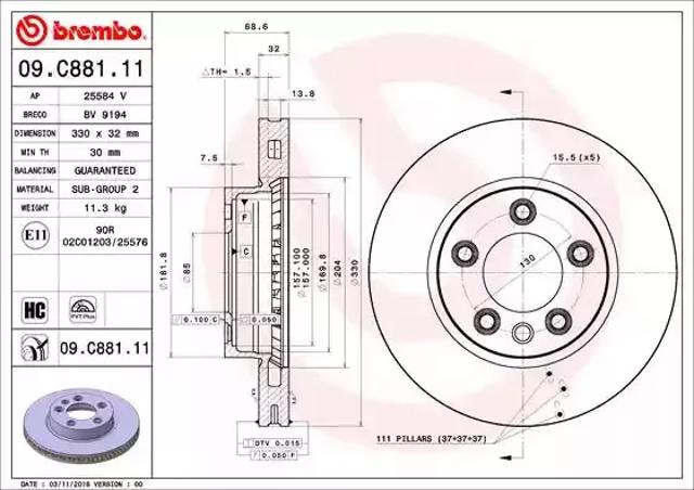 Ротор гальмівний 09C88111 BREMBO
