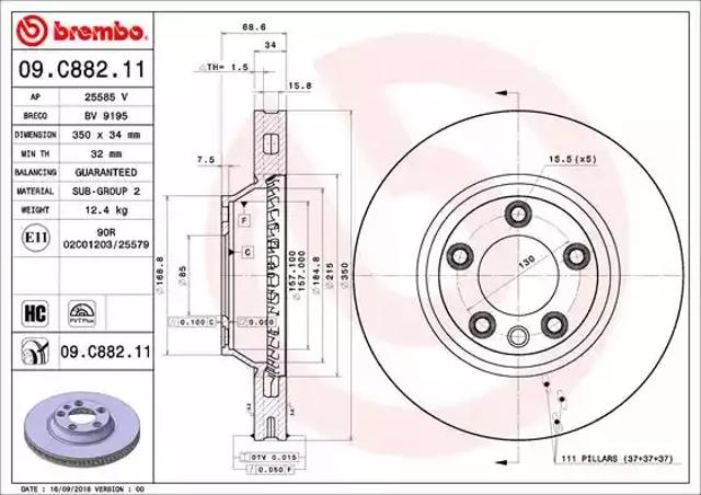 Диск гальмівний передній 09C88211 BREMBO