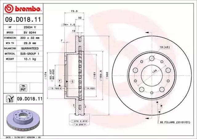 Диск переднього гальма 09D01811 BREMBO