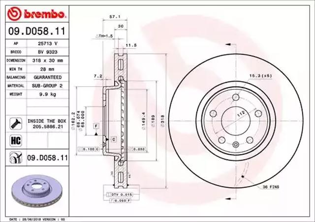 Диск переднього гальма 09D05811 BREMBO