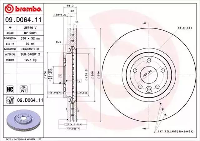 Диск гальмівний передній 09D06411 BREMBO