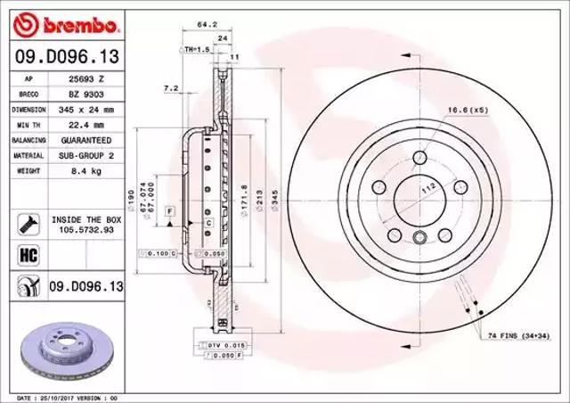 Диск гальмівний задній 09D09613 BREMBO