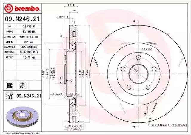 Гальмо дискове переднє 09N24621 BREMBO