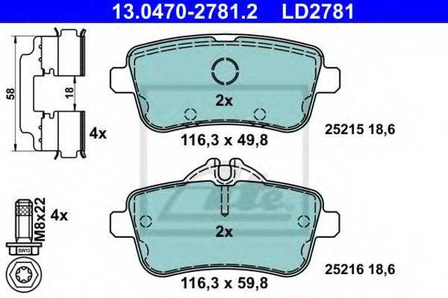Задні дискові колодки 13047027812 ATE