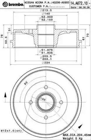 Барабан гальмівний задній 14A67210 BREMBO