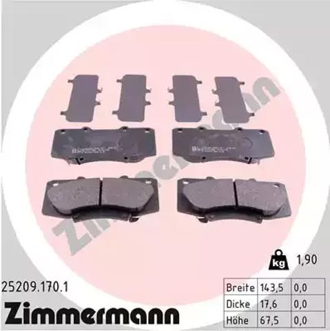 Передні гальмівні колодки 252091701 ZIMMERMANN
