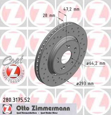 Диск переднього гальма 280317552 ZIMMERMANN