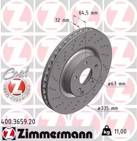 Диск гальмівний передній 400365920 ZIMMERMANN